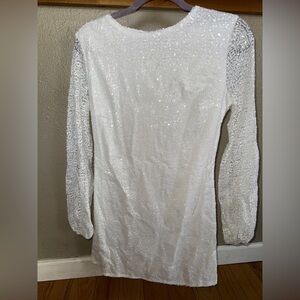 White Sequin Long Sleeve Mini  Dress